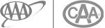The image shows two logos: one with "AAA" in a circle with a swoosh, and the other with "CAA" in a similar circular styling.
