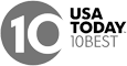 The image features the "10 Best" logo for "USA Today," consisting of a stylized '10' inside a circle with "USA TODAY 10BEST" text to the right.